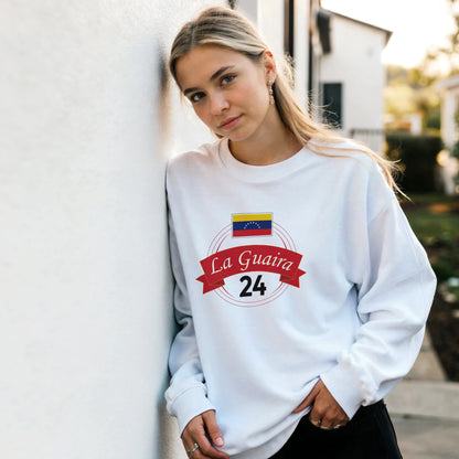 White sweatshirt with La Guaira 24 and Venezuelan flag